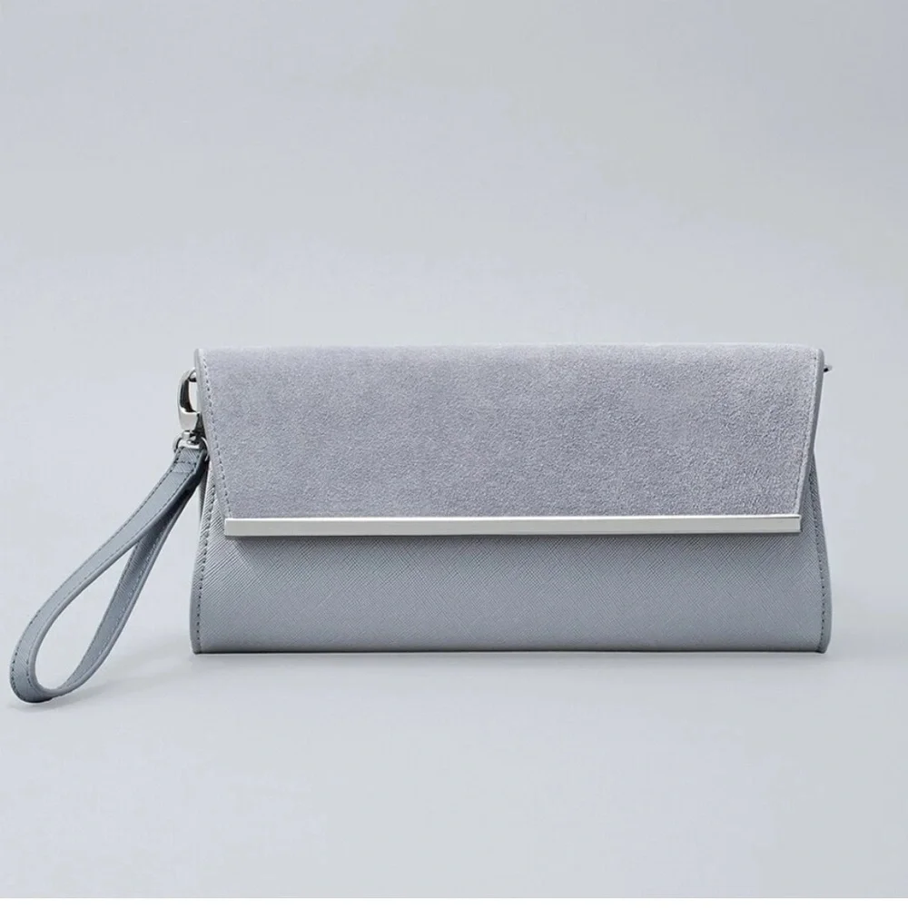 White House Black Market Gray Clutch Crossbody Chain Strap NWT Evening Bag - Picture 5 of 7